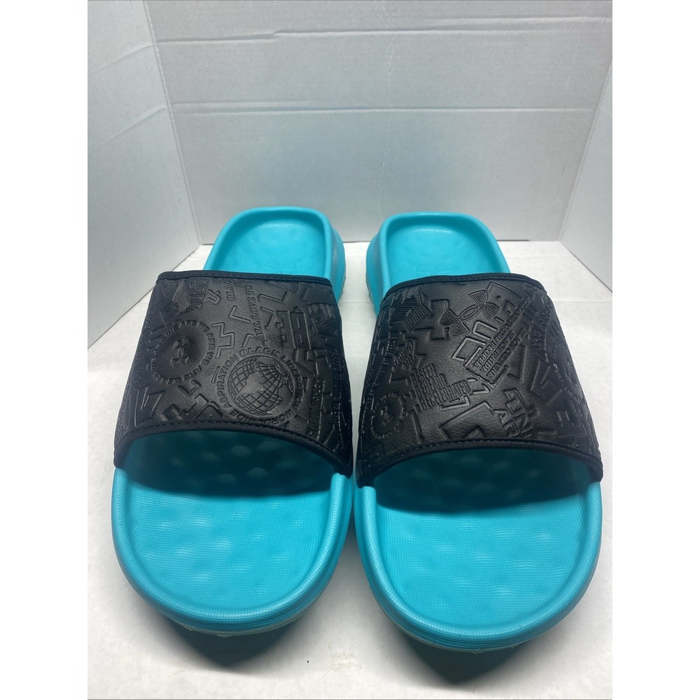 Under Armour Summit Fat Tire Sway BHM Slides Neptune Blue Black 3026955 Size 17
